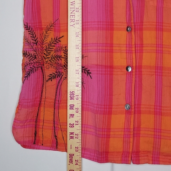 Soma Set Capri Sleeveless Plaid 0 Women Pink Orange Embroidered Tropical Cotton - Picture 4 of 14